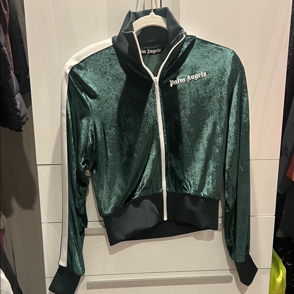 Palm Angels Dark Green Velvet Bomber Jacket